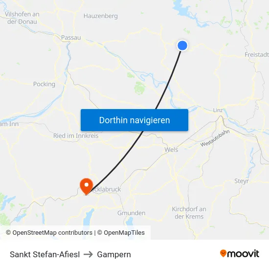 Sankt Stefan-Afiesl to Gampern map