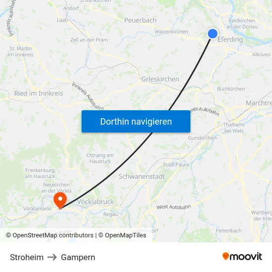 Stroheim to Gampern map