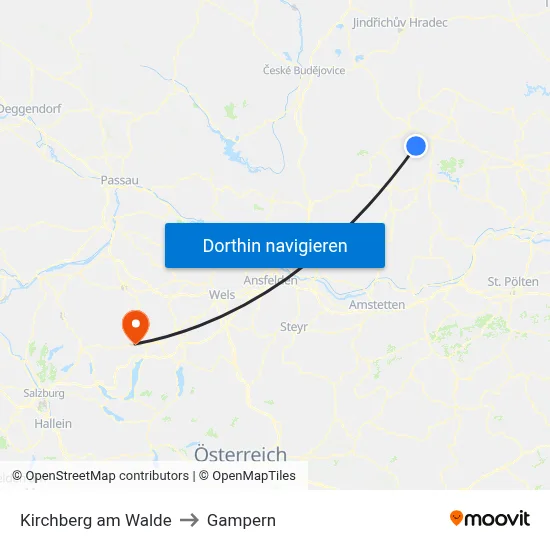 Kirchberg am Walde to Gampern map