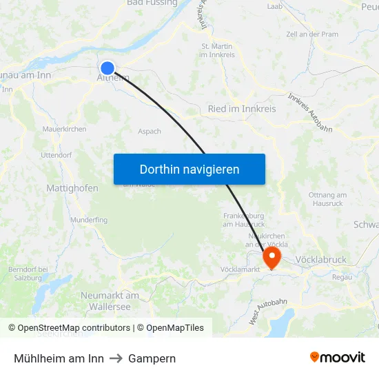 Mühlheim am Inn to Gampern map