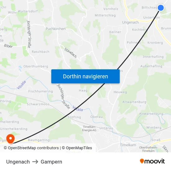 Ungenach to Gampern map
