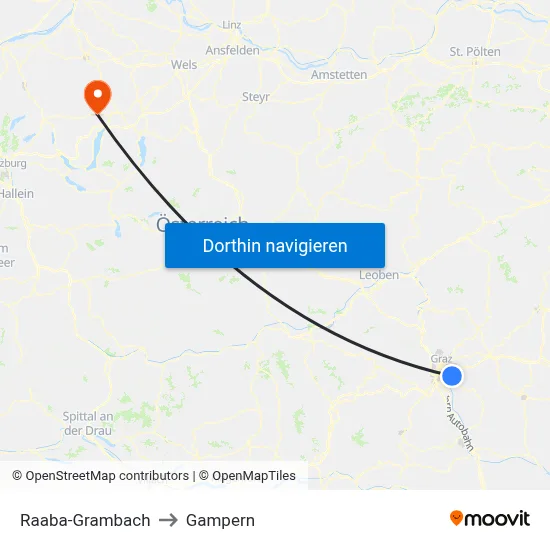 Raaba-Grambach to Gampern map