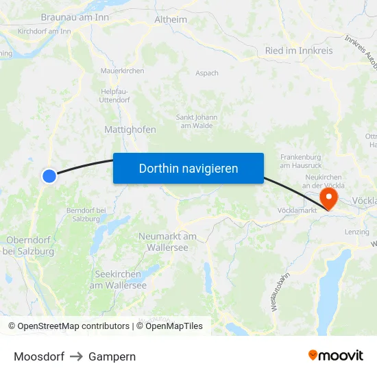 Moosdorf to Gampern map