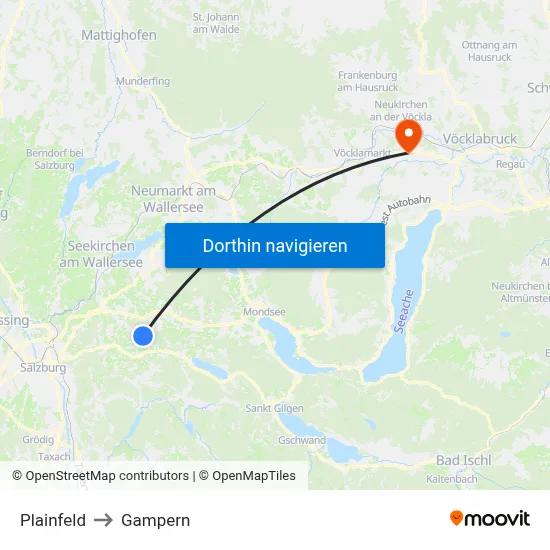 Plainfeld to Gampern map
