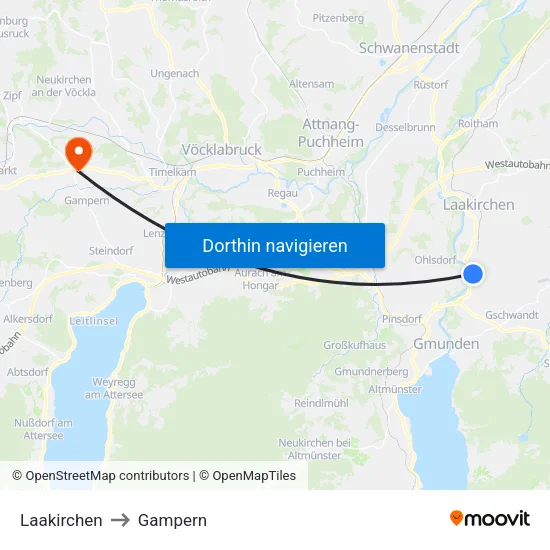 Laakirchen to Gampern map