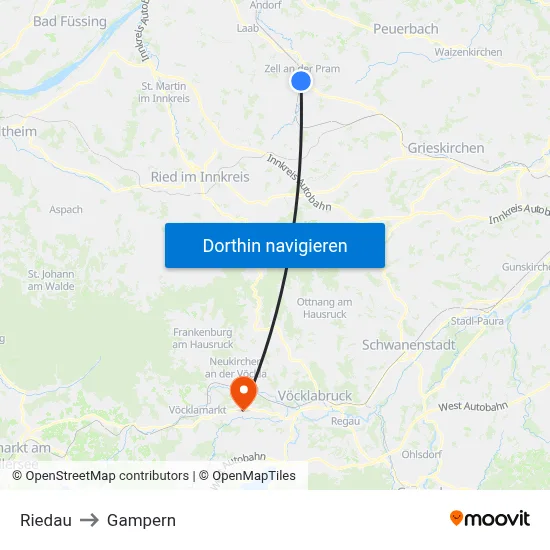 Riedau to Gampern map