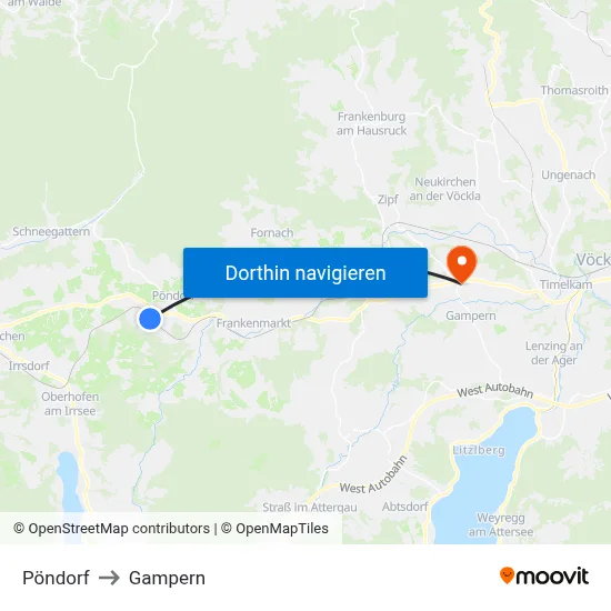Pöndorf to Gampern map