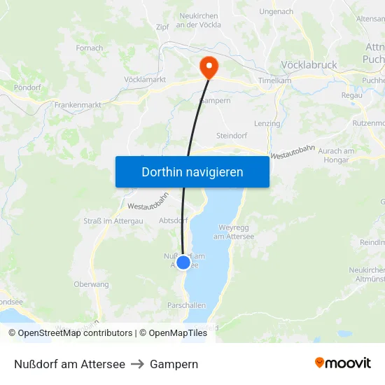 Nußdorf am Attersee to Gampern map