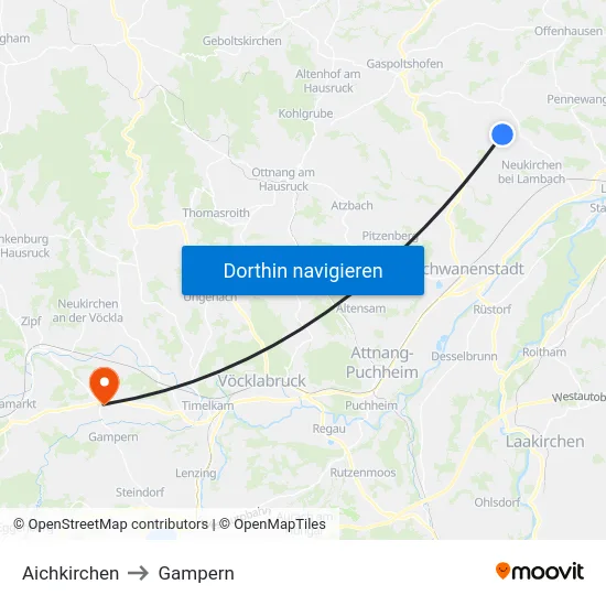 Aichkirchen to Gampern map