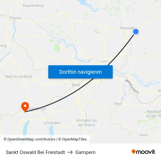 Sankt Oswald Bei Freistadt to Gampern map
