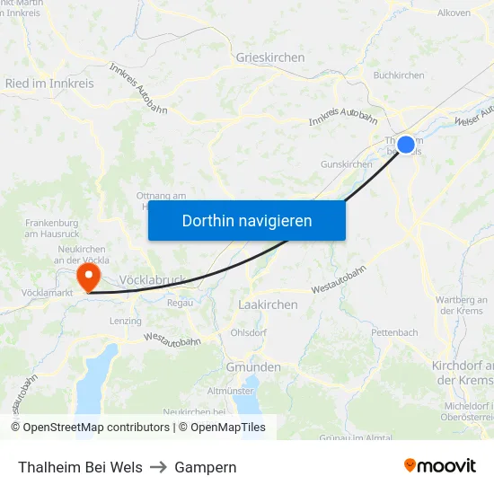 Thalheim Bei Wels to Gampern map