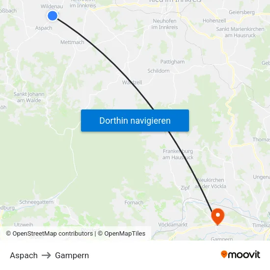 Aspach to Gampern map