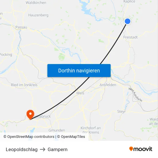 Leopoldschlag to Gampern map