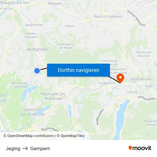 Jeging to Gampern map