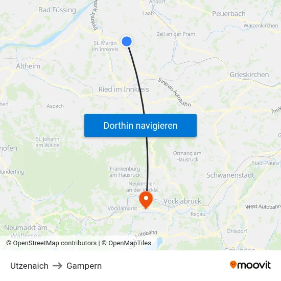Utzenaich to Gampern map