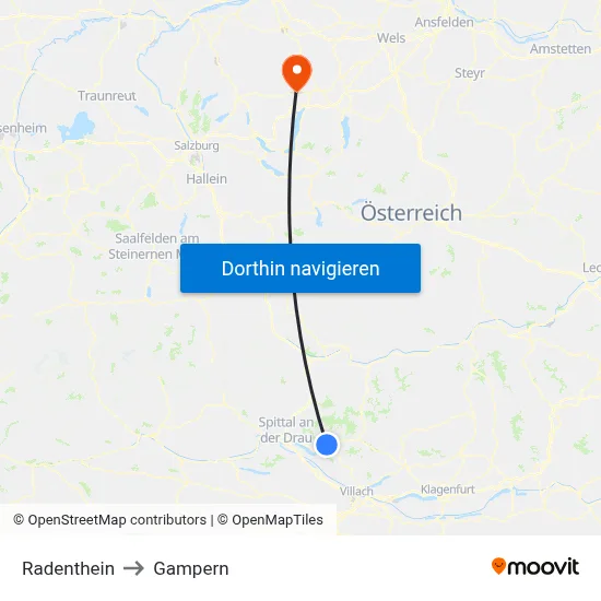 Radenthein to Gampern map