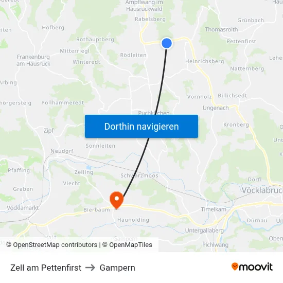 Zell am Pettenfirst to Gampern map