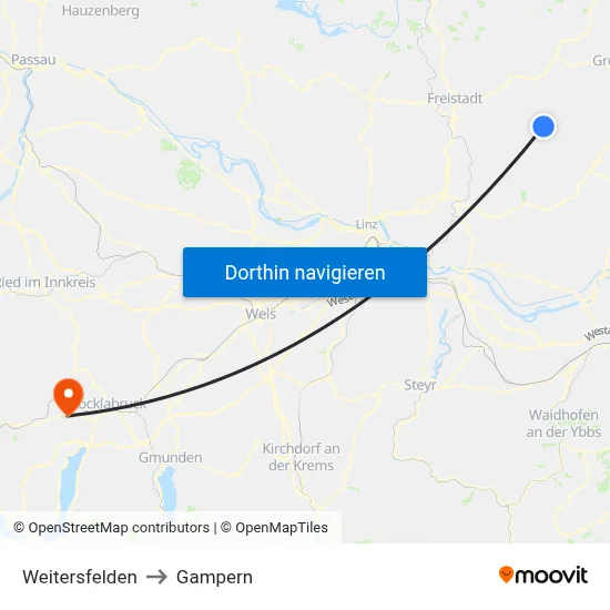 Weitersfelden to Gampern map