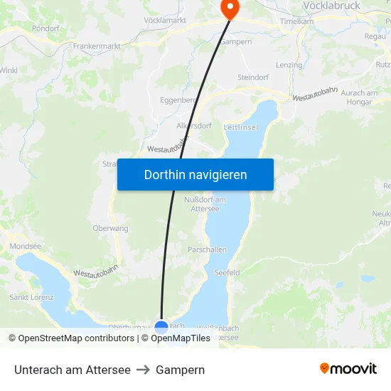 Unterach am Attersee to Gampern map