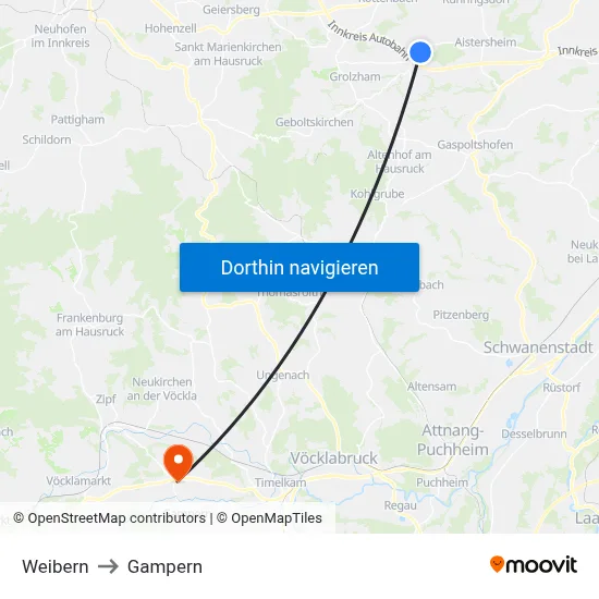 Weibern to Gampern map
