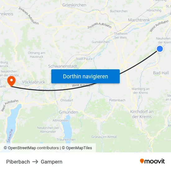 Piberbach to Gampern map