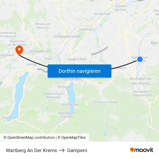 Wartberg An Der Krems to Gampern map