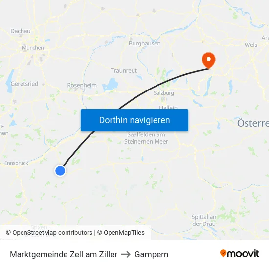 Marktgemeinde Zell am Ziller to Gampern map