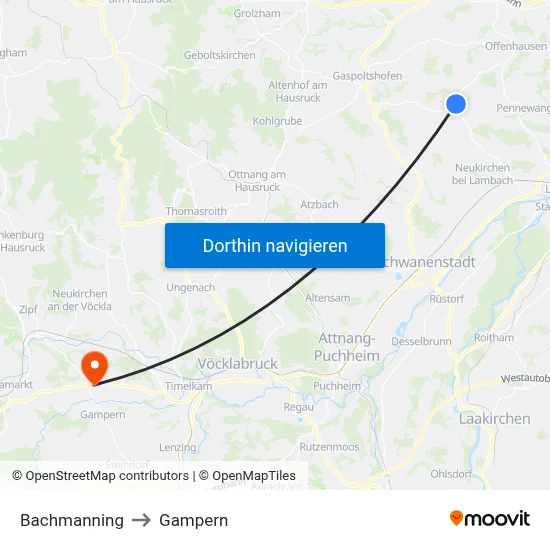 Bachmanning to Gampern map