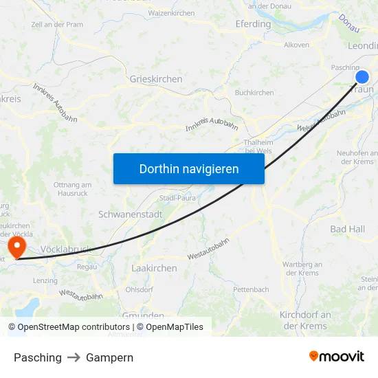 Pasching to Gampern map