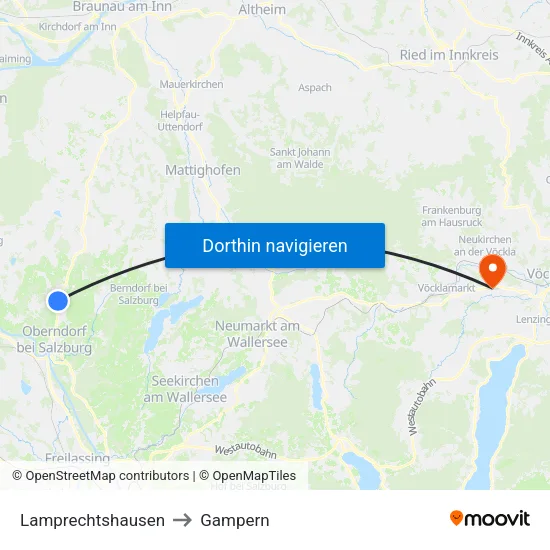 Lamprechtshausen to Gampern map