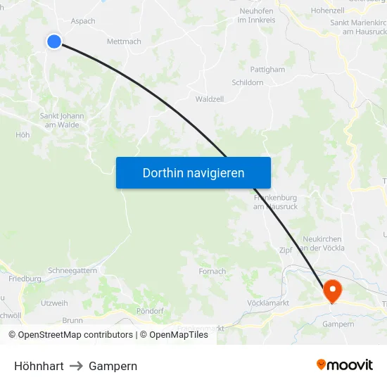 Höhnhart to Gampern map