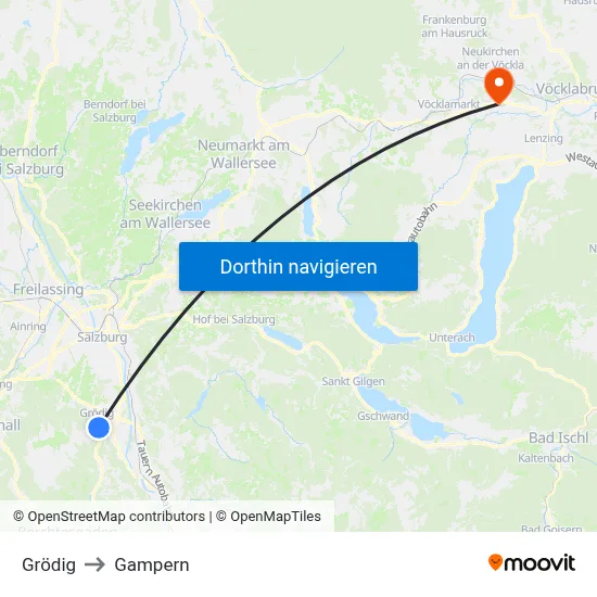 Grödig to Gampern map