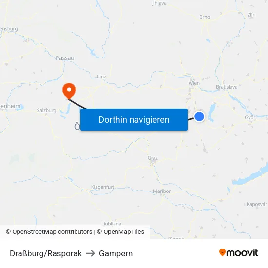 Draßburg/Rasporak to Gampern map