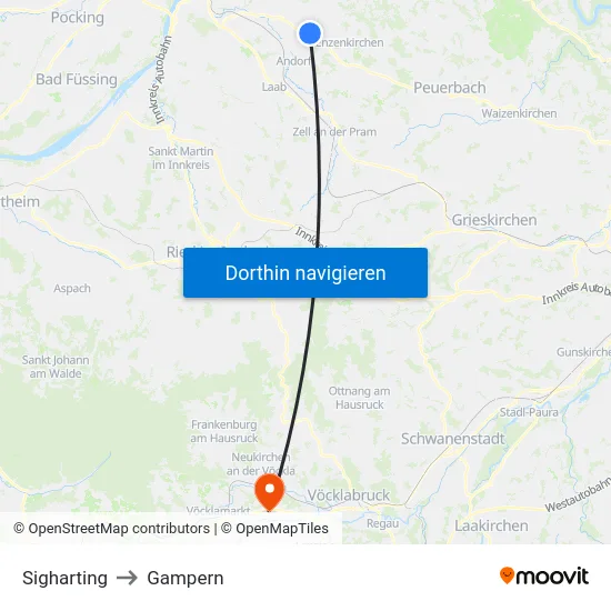 Sigharting to Gampern map