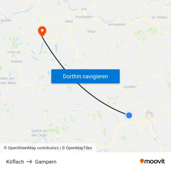 Köflach to Gampern map