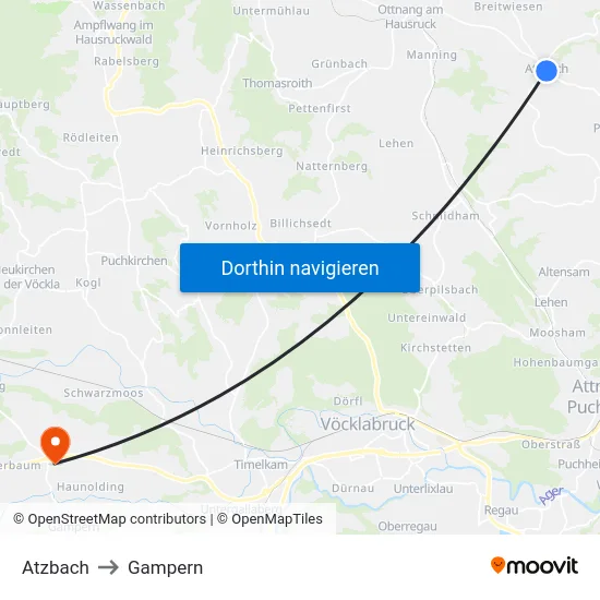 Atzbach to Gampern map
