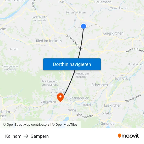 Kallham to Gampern map