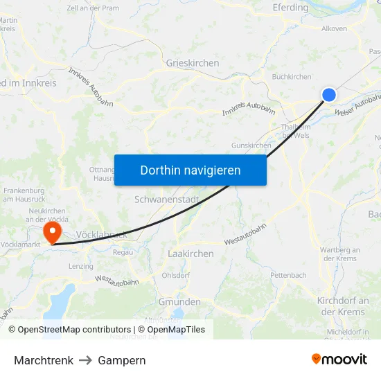 Marchtrenk to Gampern map