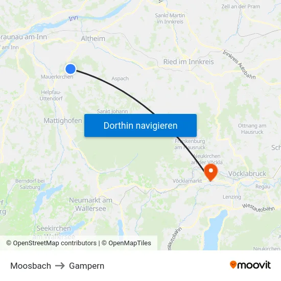 Moosbach to Gampern map
