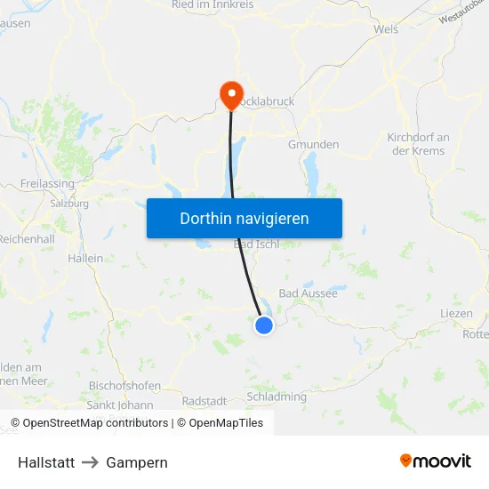 Hallstatt to Gampern map