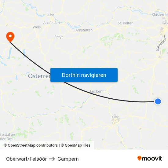 Oberwart/Felsőőr to Gampern map