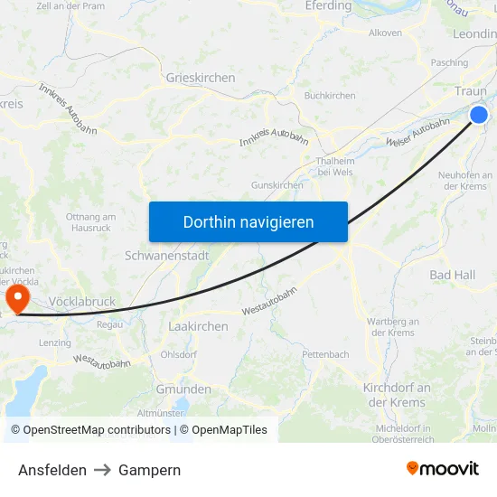 Ansfelden to Gampern map