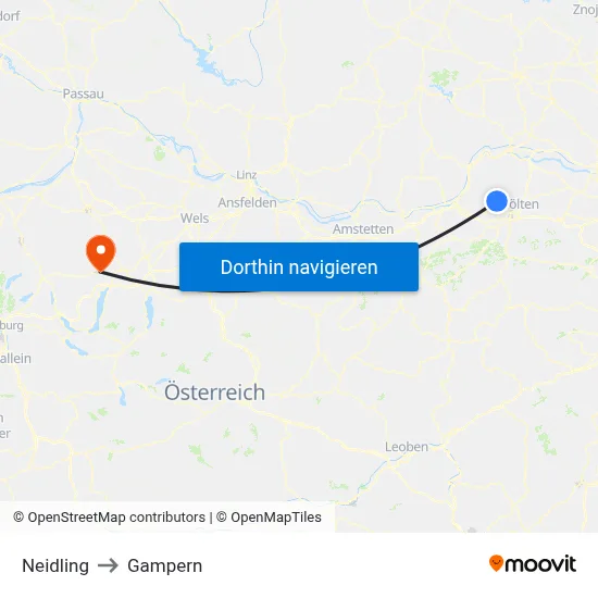 Neidling to Gampern map