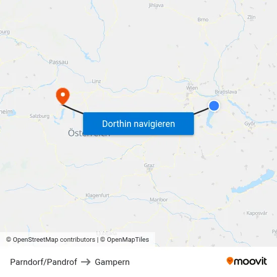 Parndorf/Pandrof to Gampern map