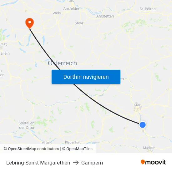 Lebring-Sankt Margarethen to Gampern map