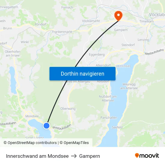 Innerschwand am Mondsee to Gampern map