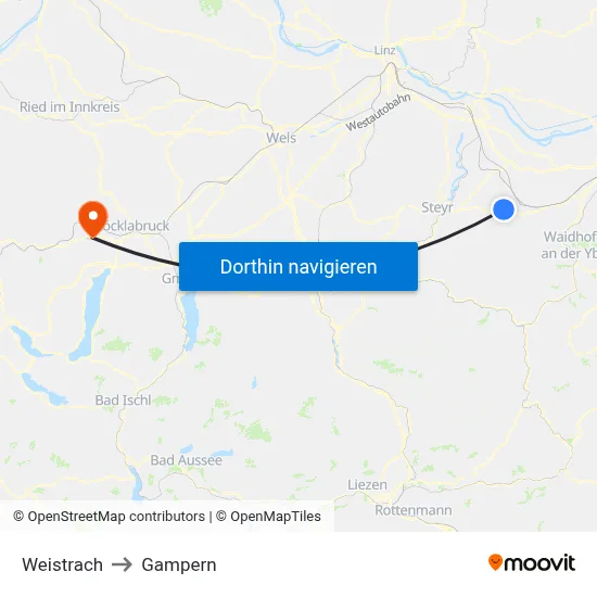 Weistrach to Gampern map
