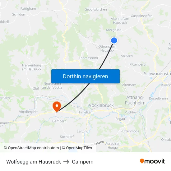 Wolfsegg am Hausruck to Gampern map