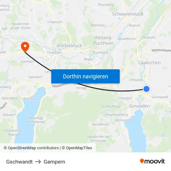 Gschwandt to Gampern map