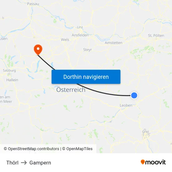 Thörl to Gampern map